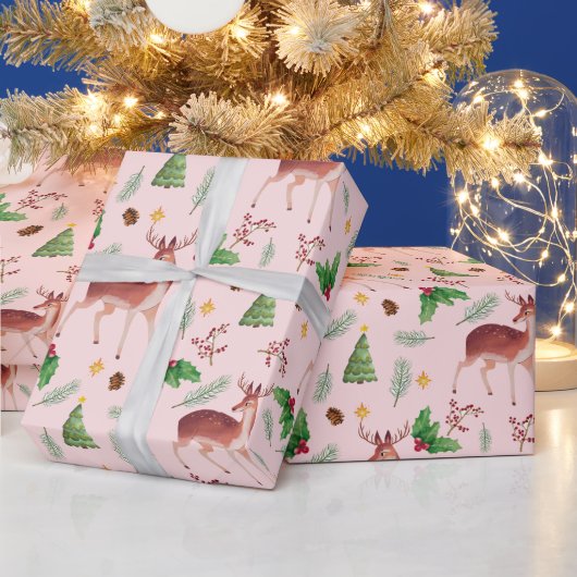 Pink Deer Blisses Weihnachten Geschenkpapier (Feiertage)