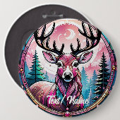 Pink Deer Buck Stain Glass Design Button (Vorne & Hinten)