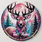 Pink Deer Buck Stain Glass Design Button (Vorderseite)