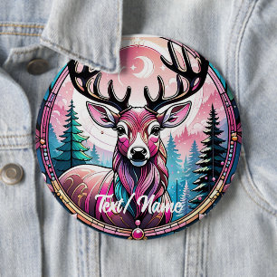 Pink Deer Buck Stain Glass Design Button