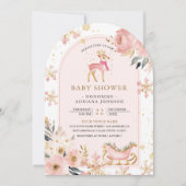 Pink Deer Winter Wonderland Foto Babydusche Einladung (Vorderseite)