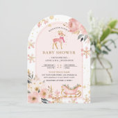 Pink Deer Winter Wonderland Foto Babydusche Einladung (Stehend Vorderseite)