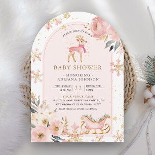 Pink Deer Winter Wonderland Torbogen Baby Shower Einladung