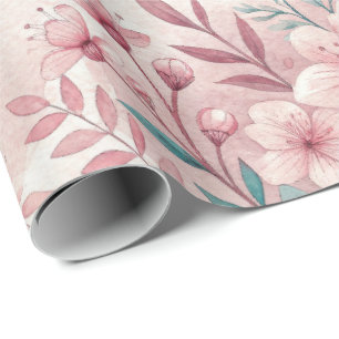 Pink Delicate Blume Wrapping Paper Roll Geschenkpapier