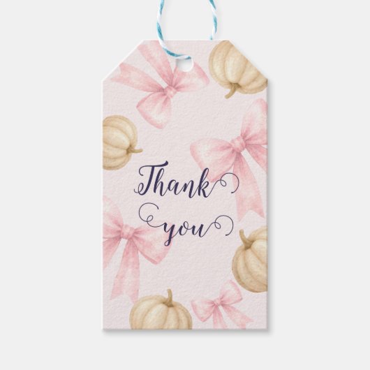 Pink delicate bow Pumpkin Baby Shower Geschenkanhänger (Vorderseite)