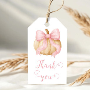 Pink delicate bow Pumpkin Baby Shower Geschenkanhänger