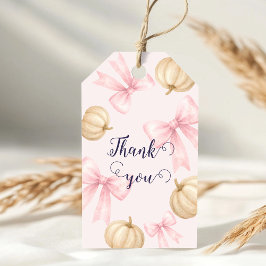 Pink delicate bow Pumpkin Baby Shower Geschenkanhänger