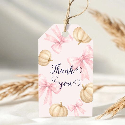 Pink delicate bow Pumpkin Baby Shower Geschenkanhänger