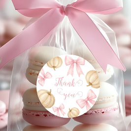 Pink delicate bow Pumpkin Baby Shower Runder Aufkleber