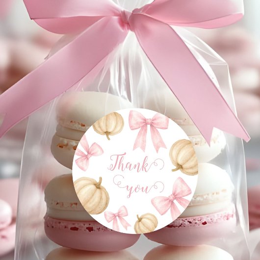 Pink delicate bow Pumpkin Baby Shower Runder Aufkleber