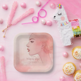 Pink Delicate Minimalist Woman Happy Women's Day Pappteller