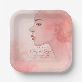 Pink Delicate Minimalist Woman Happy Women's Day Pappteller (Vorderseite)