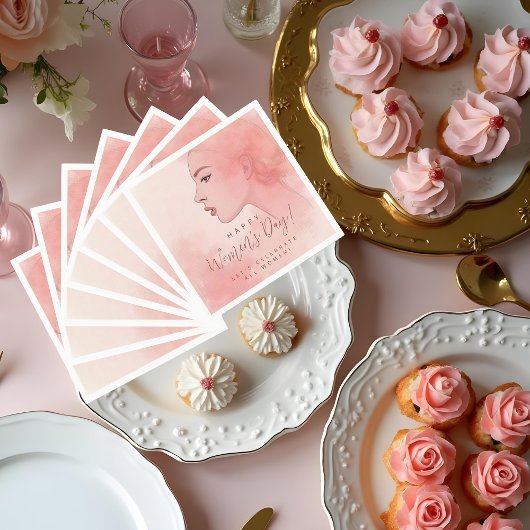 Pink Delicate Minimalist Woman Happy Women's Day Serviette