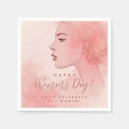 Pink Delicate Minimalist Woman Happy Women's Day Serviette (Vorderseite)