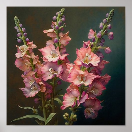 Pink Delphinium Blume Art Print Poster (Vorne)