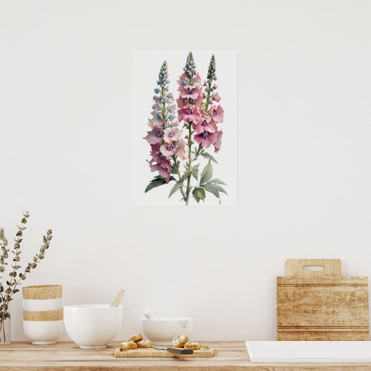 Pink Delphinium Blume Art Print Poster (Küche)
