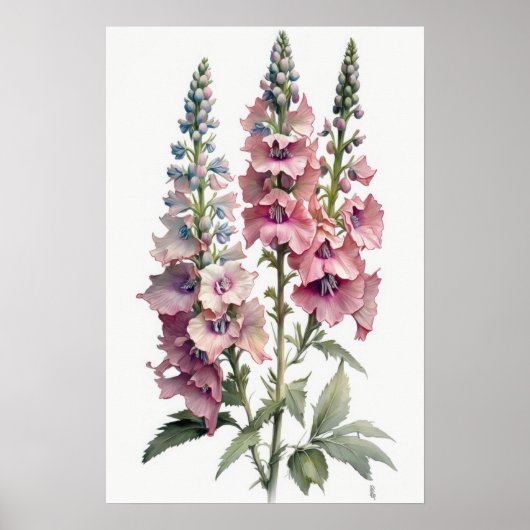 Pink Delphinium Blume Art Print Poster (Vorne)