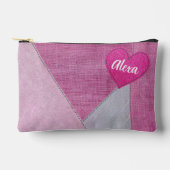 Pink Denim Herz mit Namen Zubehörtasche (Vorderseite)