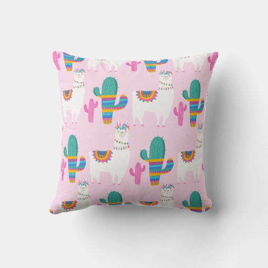 Pink Desert Llama und Cactus Pattern Kissen (Rückseite)