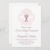 pink design First Communion girl Einladung (Vorne/Hinten)