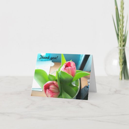 Pink Desktop-Tulpen auf einer gefalteten Danksagka Dankeskarte (Vorderseite)