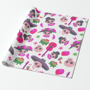 Pink Dia De Los Muertos Niedliches Funny Skulls Mu Geschenkpapier