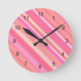 Pink Diagonal Streifen Runde Wanduhr