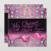 Pink Diamond & Bow Quinceanera Einladung (Vorne/Hinten)