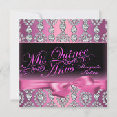Pink Diamond & Bow Quinceanera Einladung (Vorderseite)