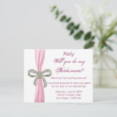 Pink Diamond Bow Wedding Bridesmaid Card Einladung (Stehend Vorderseite)