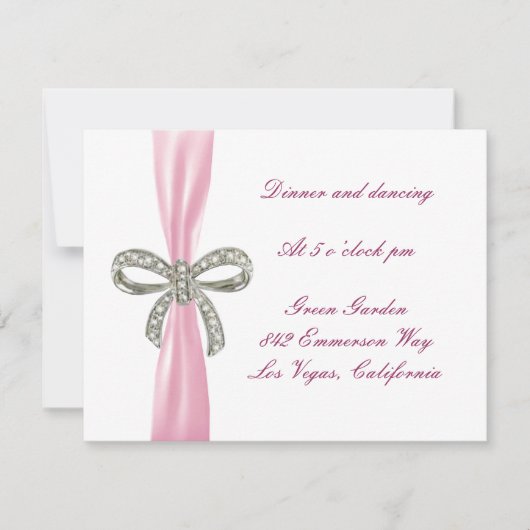 Pink Diamond Bow Wedding Reception Card Einladung (Vorderseite)
