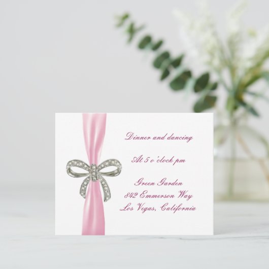Pink Diamond Bow Wedding Reception Card Einladung (Stehend Vorderseite)