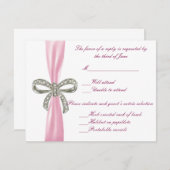 Pink Diamond Bow Wedding Response Card RSVP Karte (Vorne/Hinten)