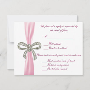 Pink Diamond Bow Wedding Response Card RSVP Karte