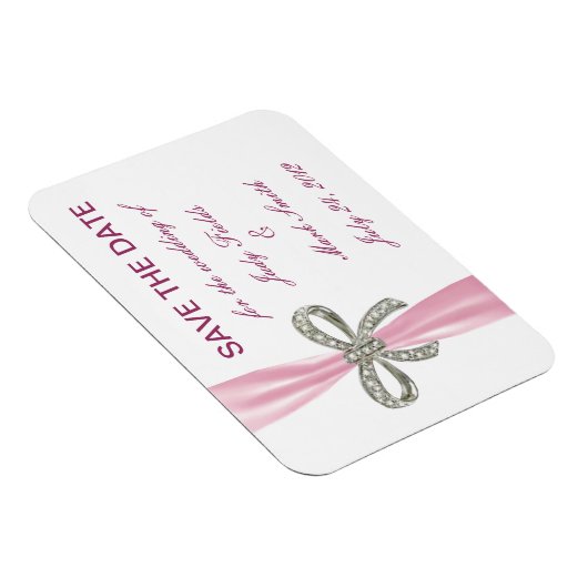 Pink Diamond Bow Wedding speichern das Date Magnet (Rechte Seite)