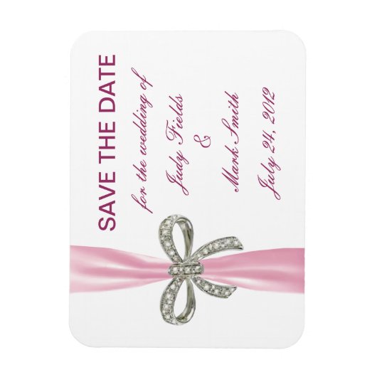 Pink Diamond Bow Wedding speichern das Date Magnet (Vertikal)