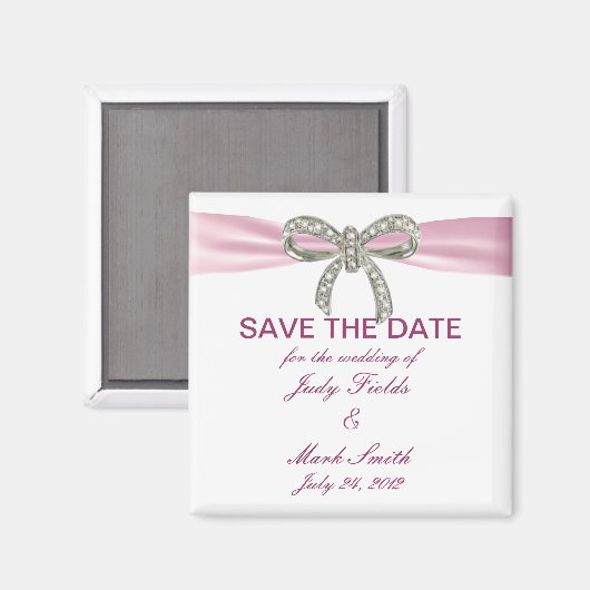 Pink Diamond Bow Wedding speichern das Date Magnet (Vorderseite/Rückseite)