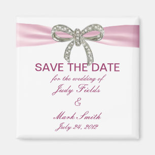 Pink Diamond Bow Wedding speichern das Date Magnet