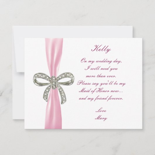 Pink Diamond Bow Wedding Trauzeugin Card Einladung (Vorderseite)