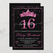 Pink Diamond Confetti Tiara Sweet 16 Einladung (Vorne/Hinten)