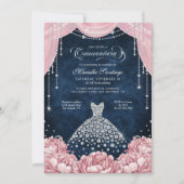 Pink Diamond Floral Quinceanera Invitation Einladung (Vorderseite)
