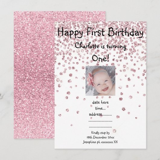 Pink Diamond Foto BIRTHDAY PARTY EINLADUNGEN (Vorne/Hinten)