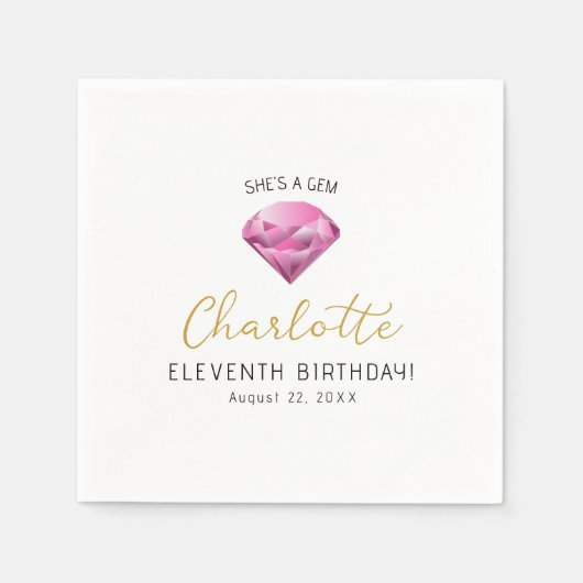 Pink Diamond Gem Birthday Paper Napkins Serviette (Vorderseite)