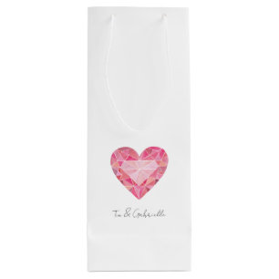 Pink Diamond Heart Gem Glam Chic NAMES Liebe Geschenktüte Für Weinflaschen