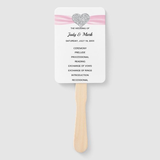 Pink Diamond Heart Wedding Program Fächer (Vorderseite)