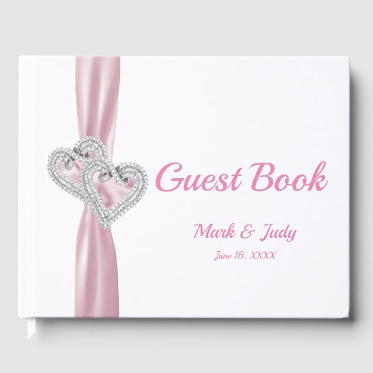 Pink Diamond Hearts Wedding Guestbook Gästebuch (Vorderseite)