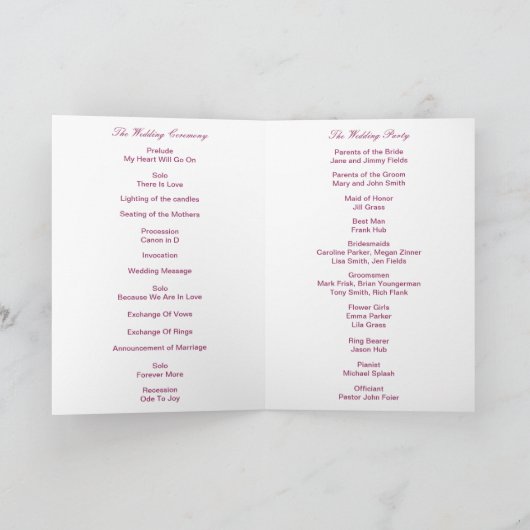 Pink Diamond Infinity Wedding Program Card Programm (Innenseite)
