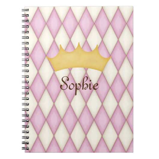 Pink Diamond Karo Personalisiert Name Princess Notizblock (Vorderseite)