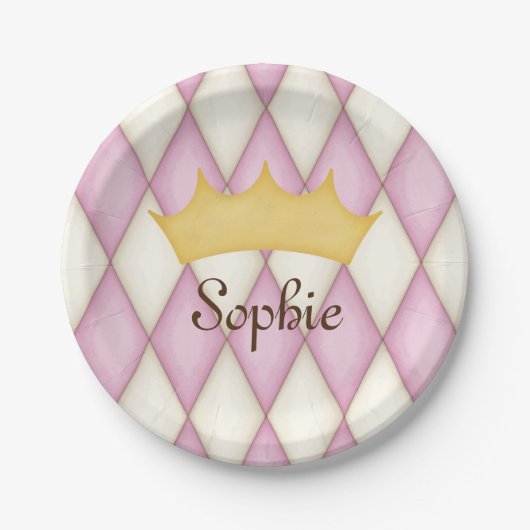 Pink Diamond Karo Personalisiert Name Princess Pappteller (Vorderseite)