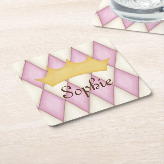 Pink Diamond Karo Personalisiert Name Princess Rechteckiger Pappuntersetzer (angewinkelt)